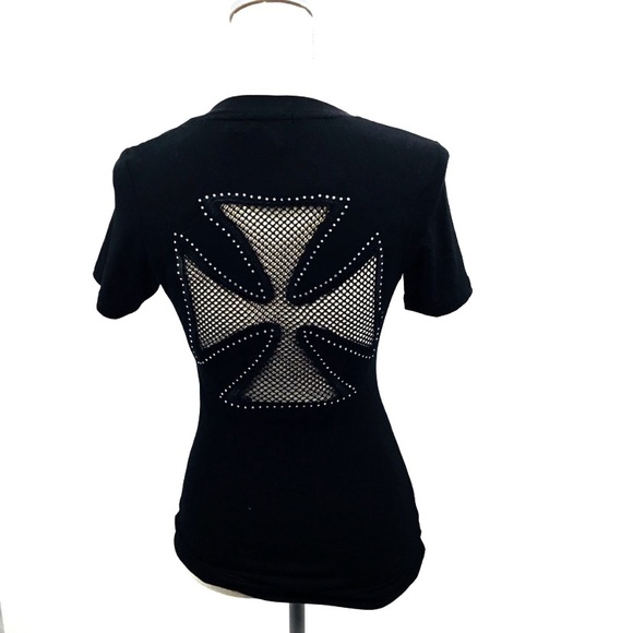 Maltese Netting Cross on Black Tee, 3 front 1 back - Picture 2 of 4